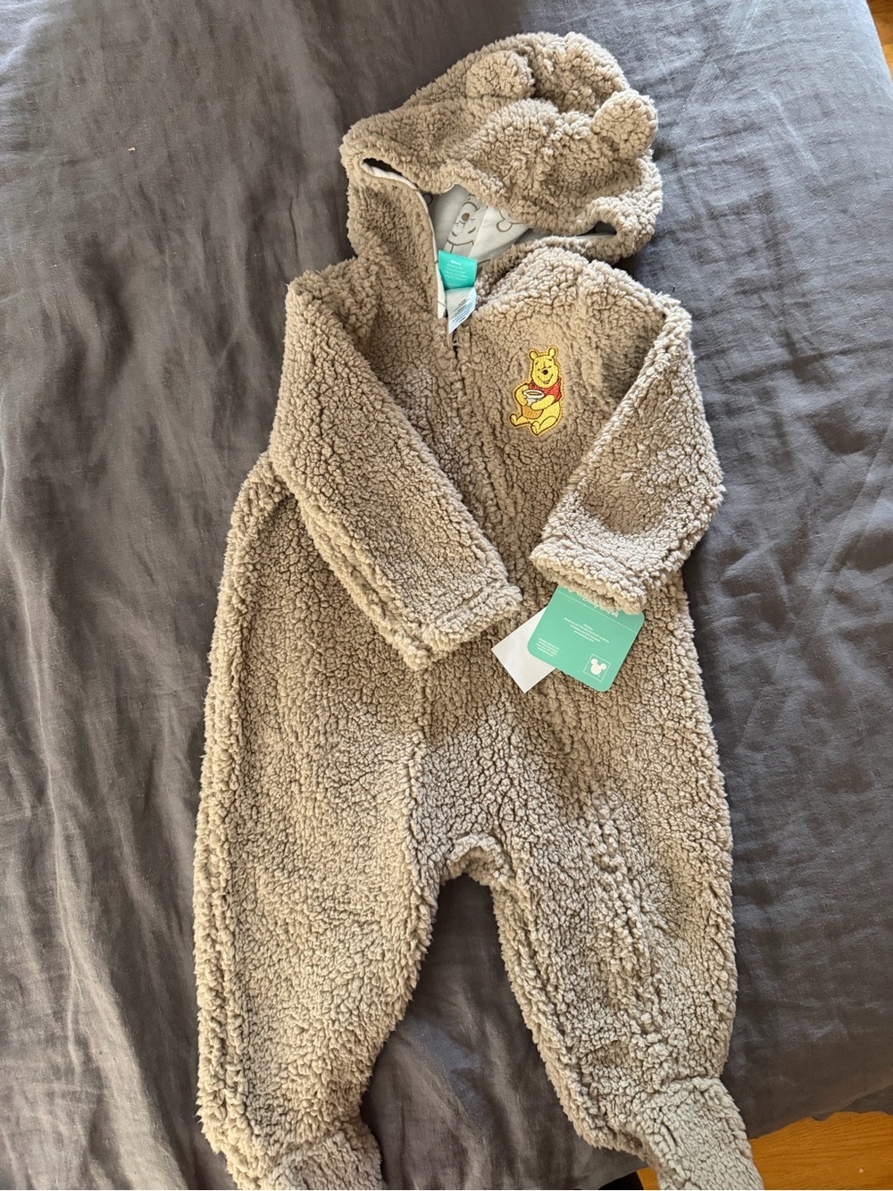 Disney Beige Teddy Sherpa One-Piece with Winnie the Pooh Patch